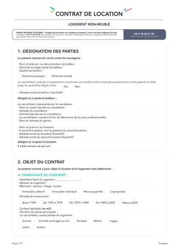 Un bail de location vide à usage d'habitation