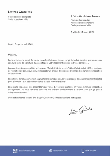 Une lettre de résiliation d'une location meublée