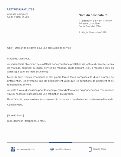 Une lettre de demande de devis