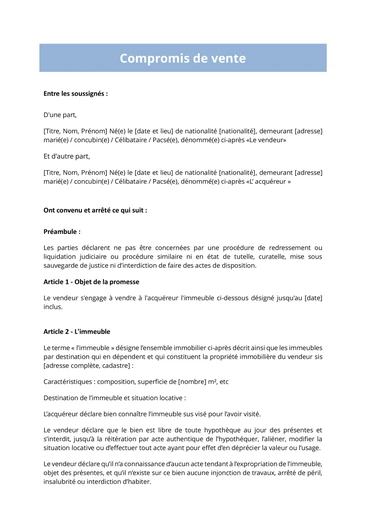 Un exemple de compromis de vente entre particuliers à téléc