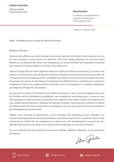 Une lettre de présentation personnelle au format Word
