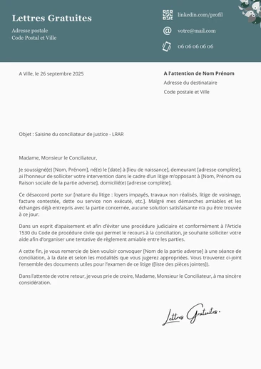 Une lettre au conciliateur de justice