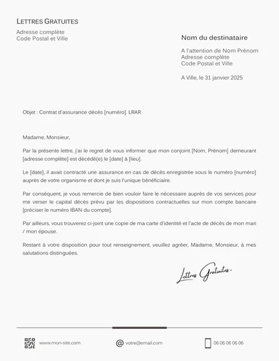 Une lettre de demande de capital décès