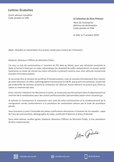 Une lettre de contestation d'une amende d'un radar automatique