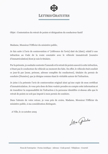 Une lettre de contestation d'un retrait de points sur son permis