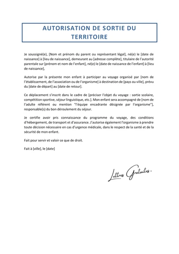 Une lettre d'autorisation à sortir du territoire (AST)