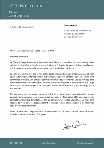 Une lettre pour annuler un achat illicite