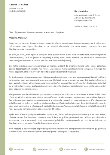 Une lettre de dénonciation d'un manque d'hygiène dans un restaurant