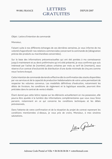 Une lettre d'intention de commande