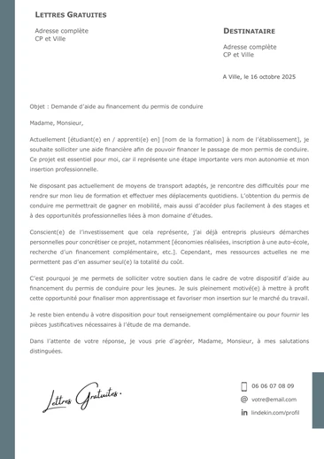Une lettre de motivation pour financer son permis de conduire