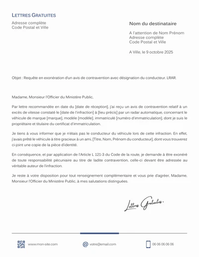 Une lettre de contestation de l'amende d'un autre conducteur