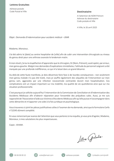 Une lettre de demande d'indemnisation pour erreur médicale