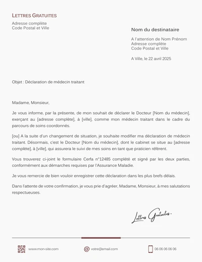 Une lettre de déclaration de son médecin traitant