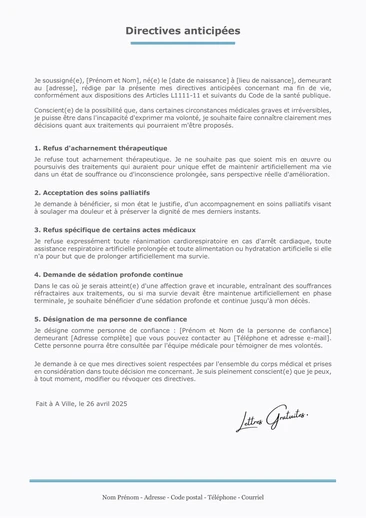 Une lettre pour rédiger ses dernières volontés