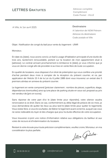 Une lettre du propriétaire pour le non-renouvellement du bail