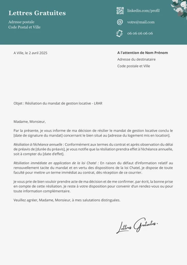 Une lettre de résiliation d'un mandat de gestion locative
