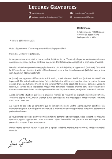 Une lettre de recours contre son avocat pour faute et négligence