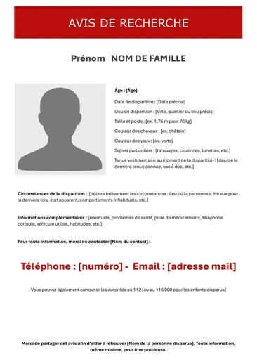 Un avis de recherche d'une personne