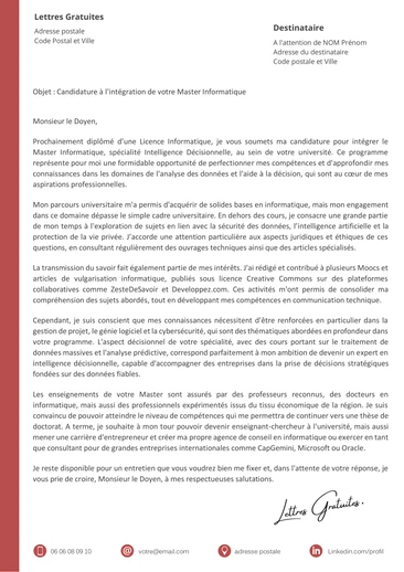 Une lettre de motivation pour un Master Informatique