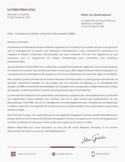 Une lettre de motivation pour un MBA