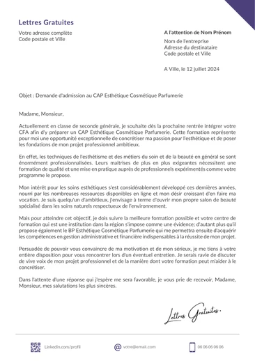 Une lettre de motivation pour le CAP Esthétique cosmétique parfumerie
