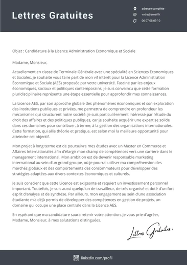 Une lettre de motivation pour la Licence AES