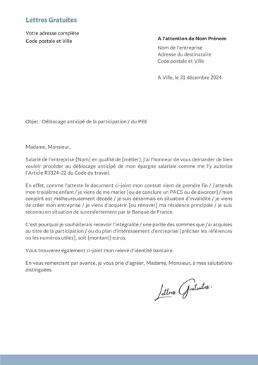 Une lettre pour débloquer son épargne salariale