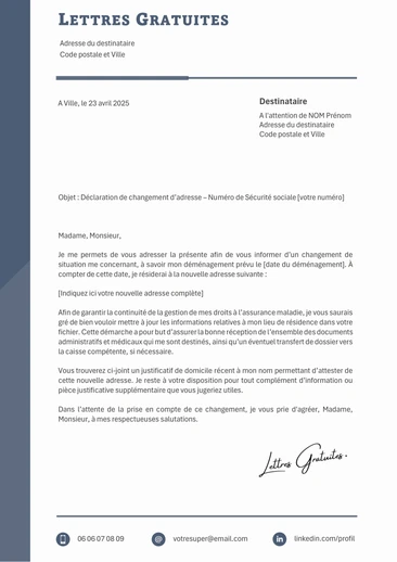 Une lettre pour signaler un changement de situation à l'assurance maladie