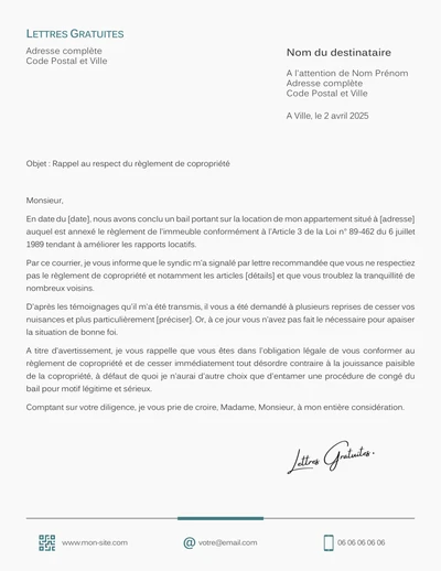 Une lettre d'avertissement au locataire