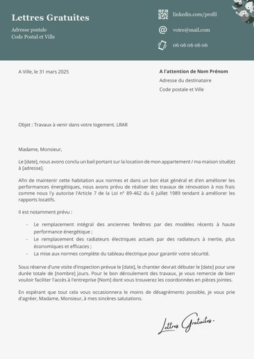 Une lettre pour prévenir le locataire de la réalisation des travau