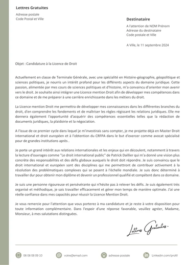 Une lettre de motivation pour la Licence Droit