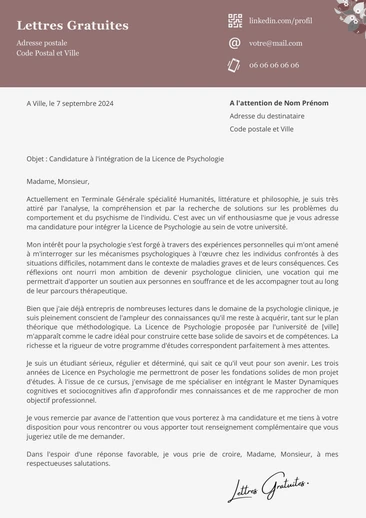 Une lettre de motivation pour la Licence Psychologie