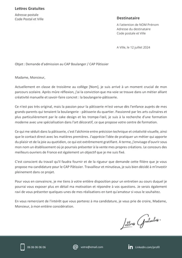 Une lettre de motivation pour le CAP Boulanger ou Pâtissier