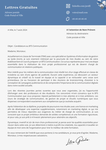 Une lettre de motivation pour le BTS Communication