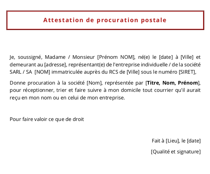 lettre pour procuration postale au format Word