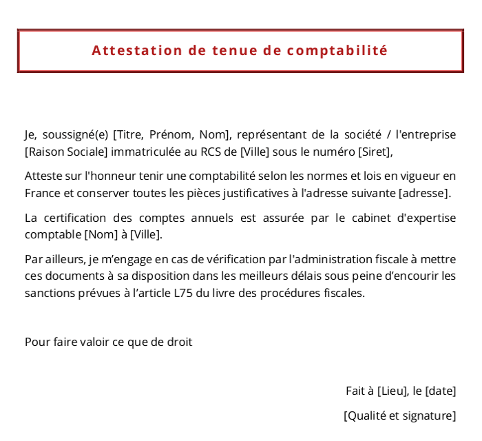 attestation comptable au format Word