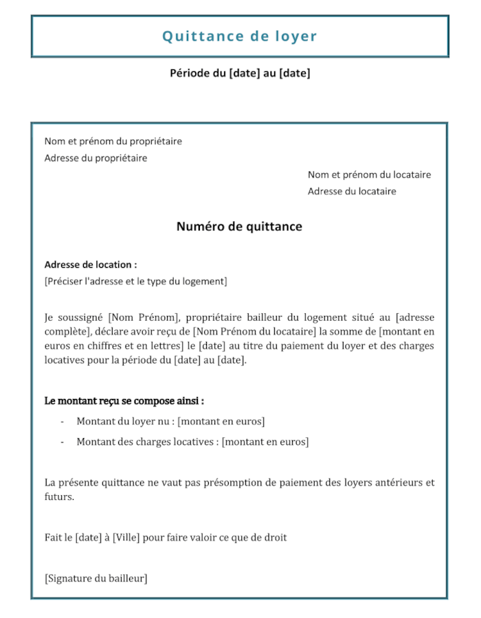 Quittance de loyer au format Word