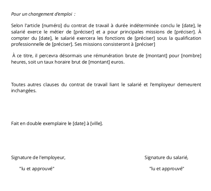 Avenant au contrat de travail en CDI (page 2)