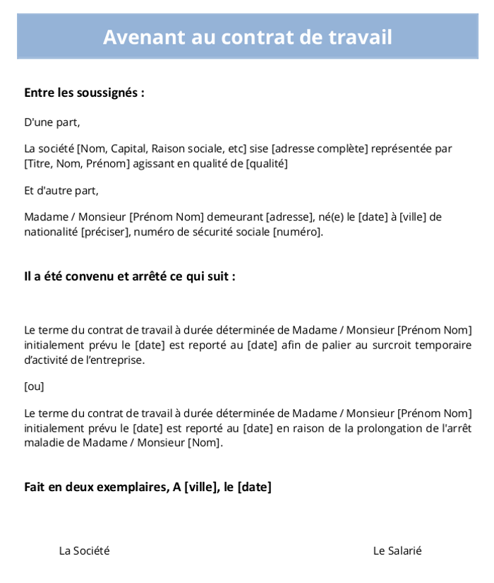 Avenant au CDD