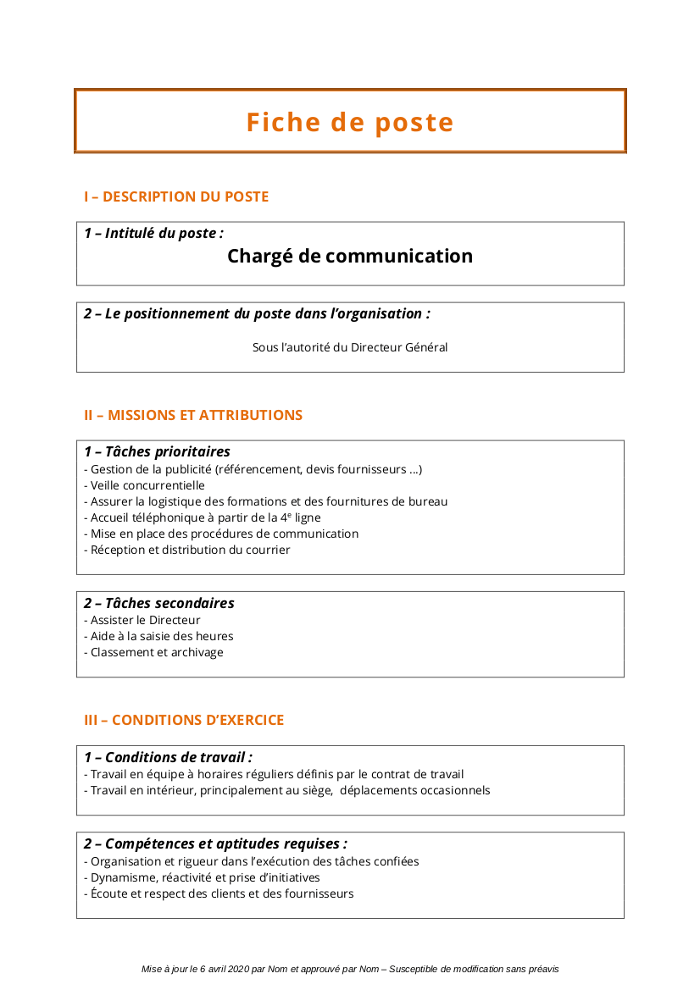 Modèle fiche de poste à télécharger [Gratuit]