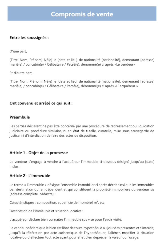 Compromis de vente