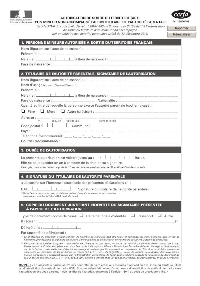 autorisation parentale voyage mineur seul