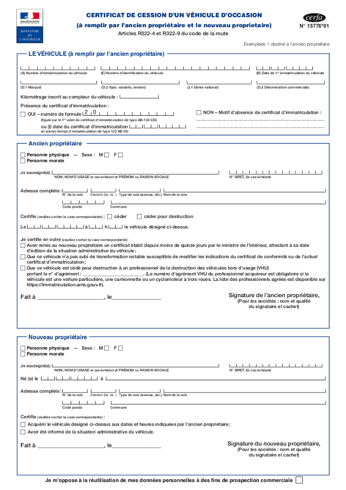 certificat de cession